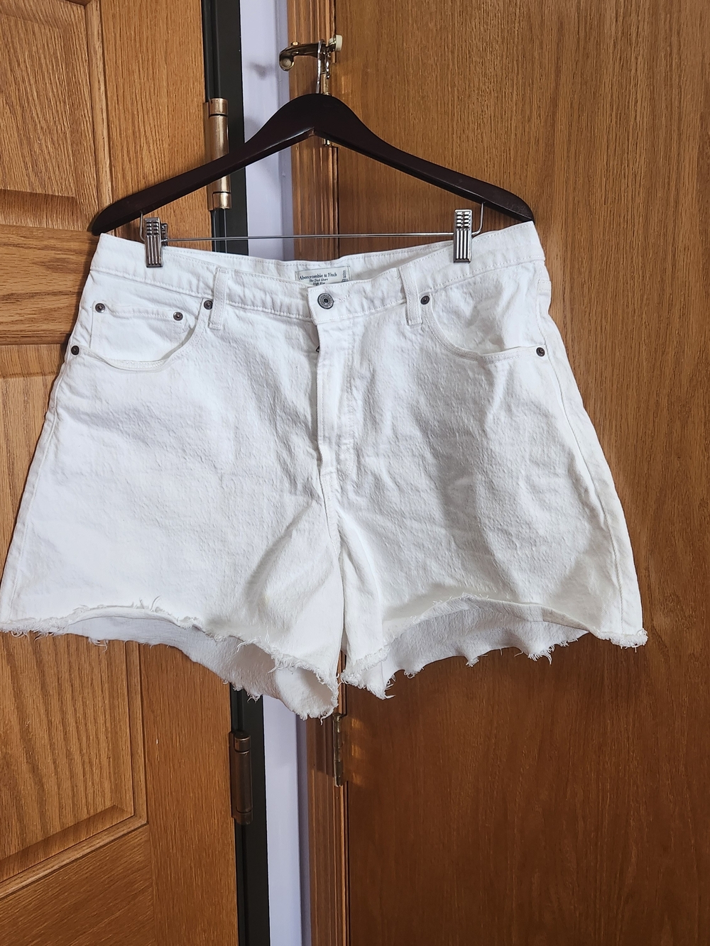 Abercrombie & Fitch White Denim Frayed-Hem Jean Shorts